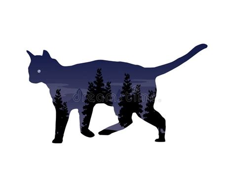 Silhouette of a Cat with Inside the Tree Landscape Stock Vector - Illustration of character ...