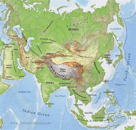 Physical Map Of Asia With Rivers Mountains And Deserts Tourist Map Of ...