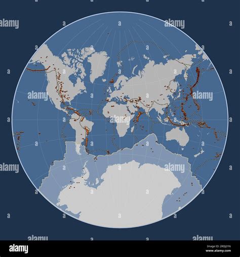 Antarctica tectonic plate on the solid contour map in the Lagrange projection centered ...