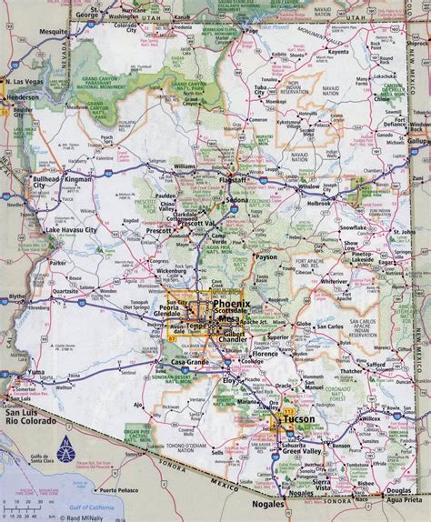 Large detailed road map of Arizona state with all cities | Vidiani.com | Maps of all countries ...
