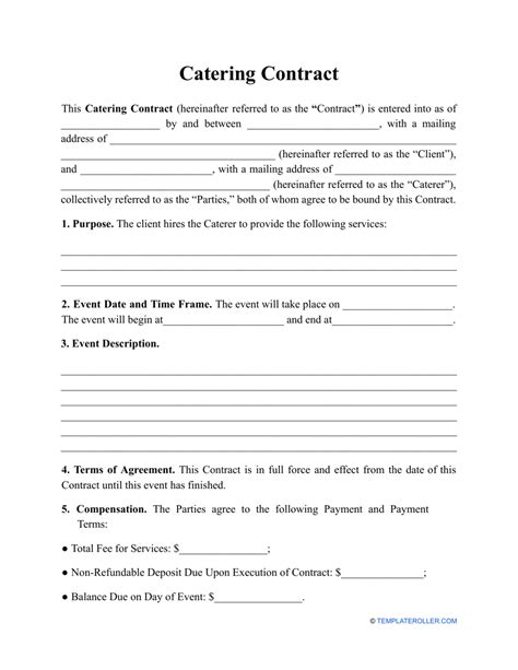 Catering Contract Template - Fill Out, Sign Online and Download PDF ...