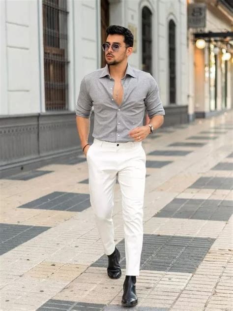 Grey Shirt, Formal Shirt Outfit Designs With White Casual Trouser, Grey ...