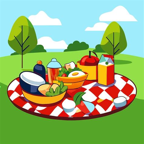 Premium Vector | Picnic food on grass in park cartoon vector illustration