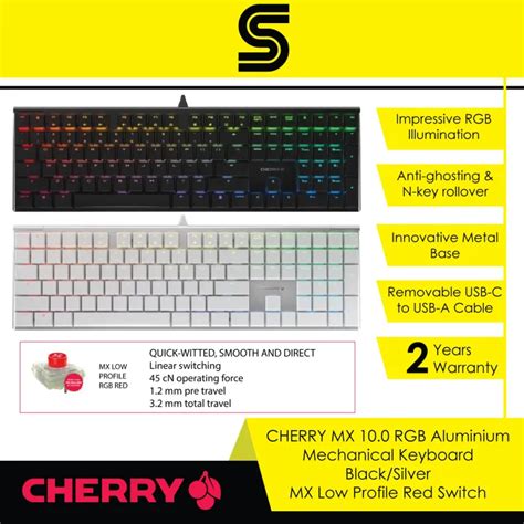 CHERRY MX 10.0 RGB Aluminium Mechanical Keyboard - Black/Silver - MX Low Profile Red Switch | Lazada