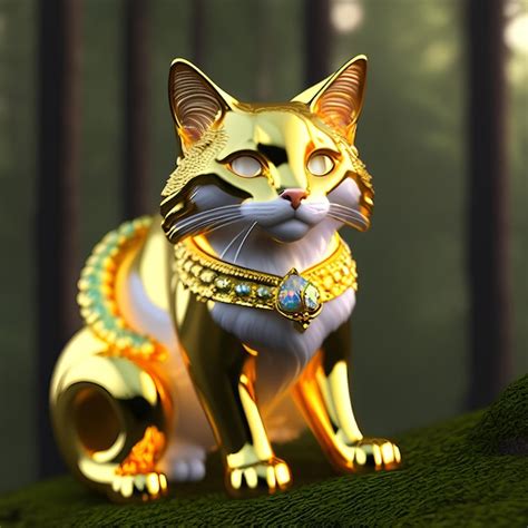 Premium AI Image | A gold cat statue with a necklace and a necklace on it