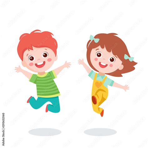 Cartoon Children Jumping On White Background Vector Illustration. Happy Girl And Boy Jumping ...