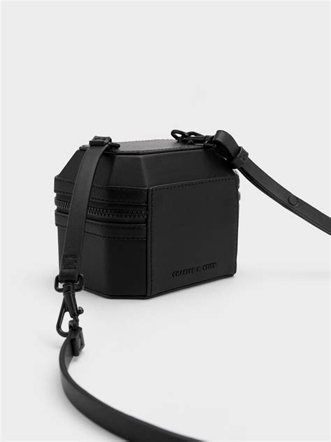 Black Geometric Boxy Top Handle Bag - CHARLES & KEITH ZA