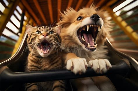 Dog and Cat Screaming Loud in Roller Coaster Stock Illustration ...