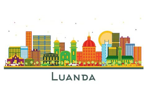 Luanda Angola city Skyline with Color Buildings isolated.