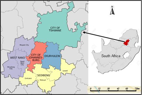 The Gauteng Province showing the metropolitan areas, which include ...