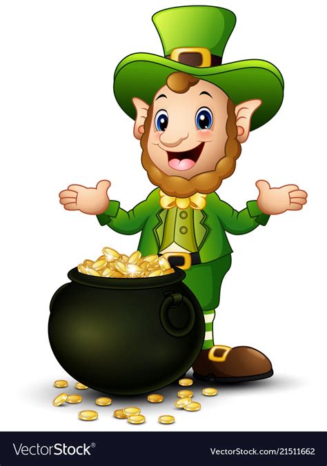 Cartoon leprechaun with a pot of gold coins Vector Image