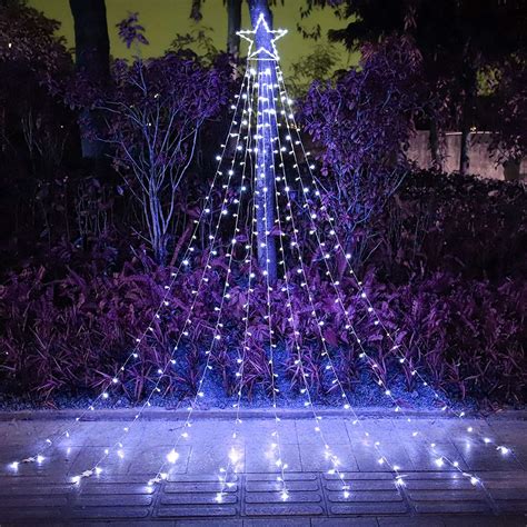 FUNIAO Outdoor Christmas Star Lights 320 LED Waterfall Christmas Tree Lights 8 Lighting Modes ...