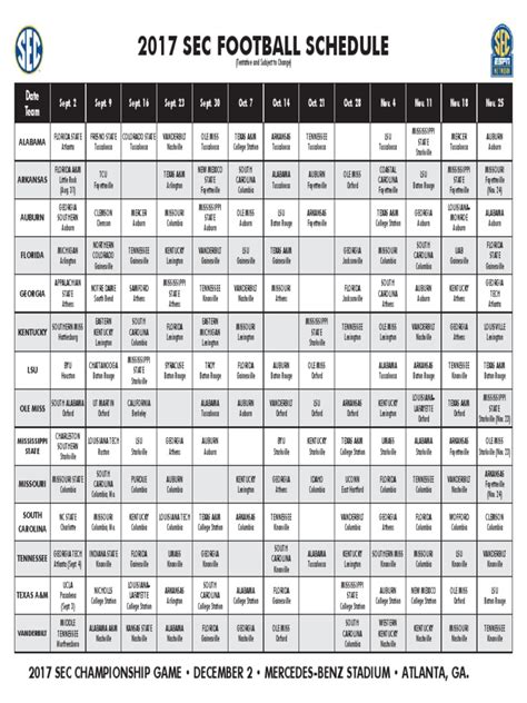 2017 SEC Football Schedule Grid | Southeastern Conference | Alabama Crimson Tide Football