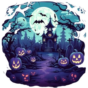 Happy Halloween Card With Ghosts And Spiders In Cemetery Night Scene, Halloween Moon, Halloween ...