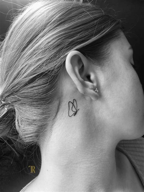 One line butterfly tattoo | Small neck tattoos, Back ear tattoo, Small ...
