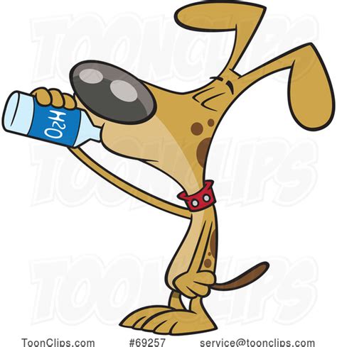 Cartoon Thirsty Dog Drinking Water #69257 by Ron Leishman