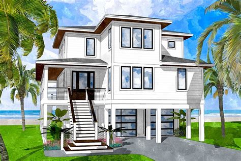 Plan 15238NC: Elevated Coastal House Plan with 4 Bedrooms | Modern ...