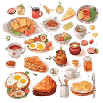 Brunch Clipart Breakfast Food Plate In Cartoon Style With Ham Vector, Brunch, Clipart, Cartoon ...