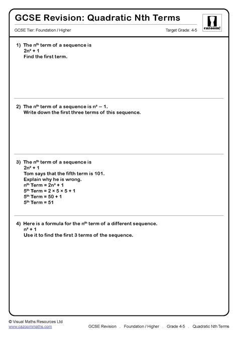 Quadratic Nth Terms GCSE Questions | GCSE Revision Questions