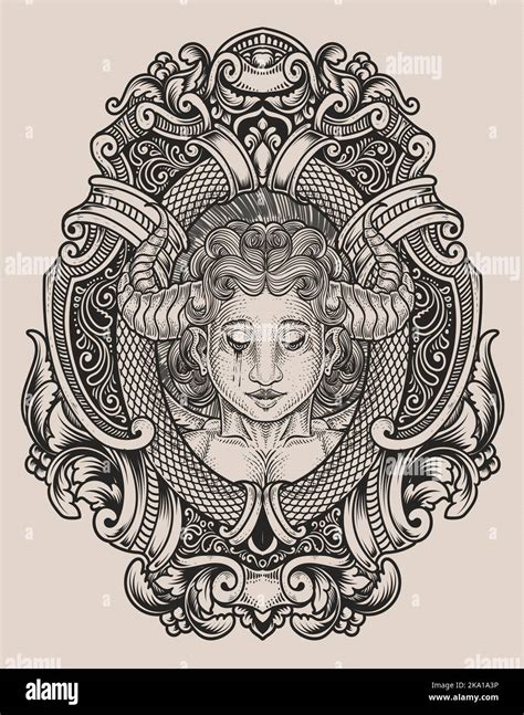 illustration demonic angel with engraving style Stock Vector Image & Art - Alamy