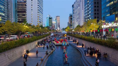 Cheonggyecheon Stream Restoration at night South Korea Seoul, South Korea Travel, Beautiful ...