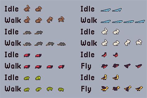 Pixel Art Animal Sprite Sheets by Free Game Assets (GUI, Sprite, Tilesets)