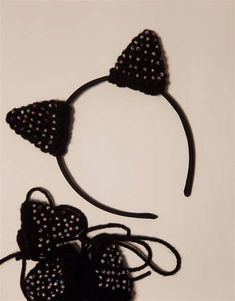 Crochet Cat Ears Headband Beaded Headband Cat Stuff Black - Etsy