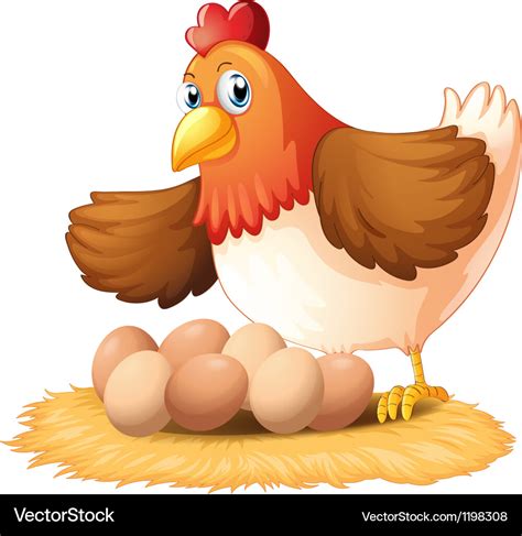 A hen and her seven eggs Royalty Free Vector Image