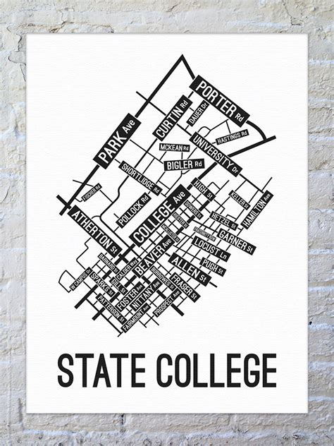 State College, Pennsylvania Street Map Canvas | School Street Posters