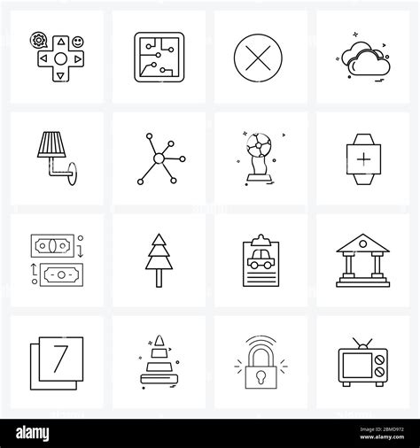 16 Universal Line Icons for Web and Mobile room light, table lamp, cross, lamp, cloudy Vector ...