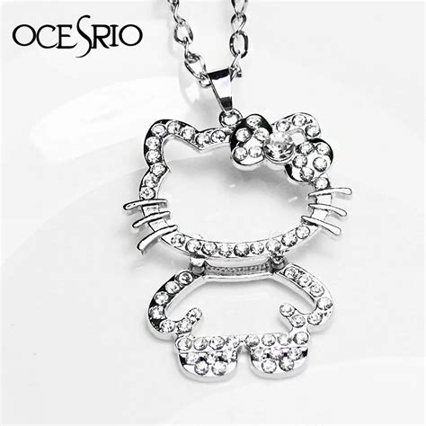 Cute Hello kitty Jewelry Hollow Out Big Kitty Cat Silver Link Chain Pendant Necklaces for Girls ...