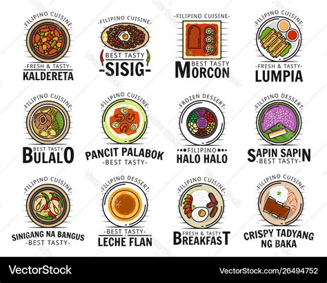 Kaldereta sisig food filipino cuisine menu logo Vector Image