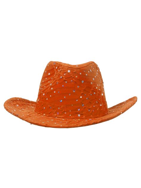 Glitter Sequin Trim Cowboy Hat - Orange - Walmart.com