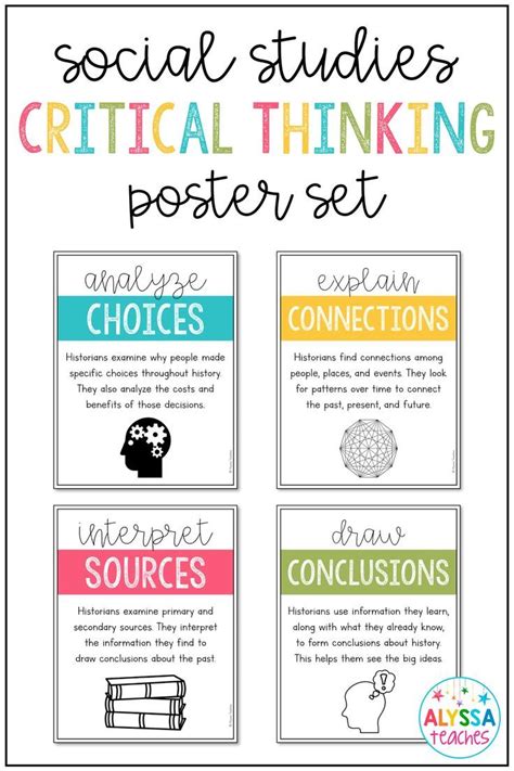 Social Studies Critical Thinking Skills Posters | Bulletin Board | Social studies middle school ...