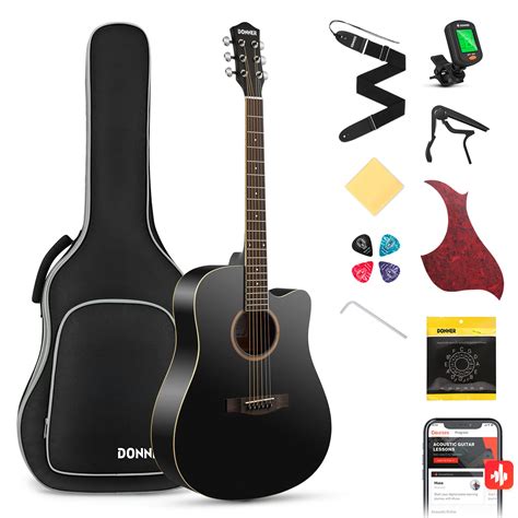 Donner Black Acoustic Guitar for Beginner Adult Full Size Cutaway ...