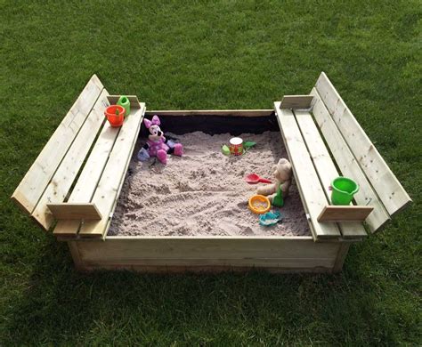 Wooden Tidy Sandpit with fold down benches | Caledonia Play