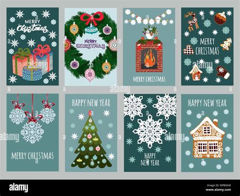 Christmas set of vector postcard. Happy New year postcards and winter ...