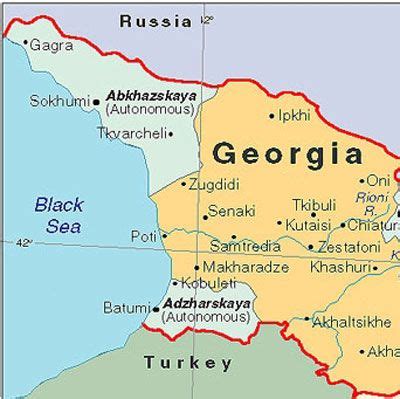 Map showing Abkhazia, Adzharskaya, and part of Georgia. Also shows a ...