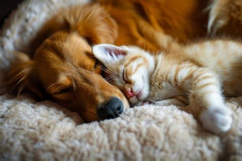 Premium Photo | Cat and dog sleeping together