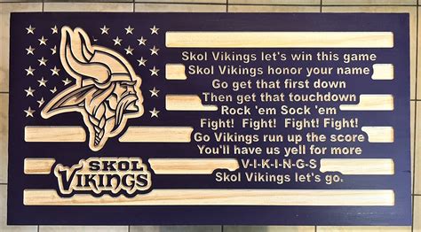 VIKINGS FIGHT SONG WITH SKOL VIKINGS TEXT AND HEAD (PURPLE) - Heirloom Wood