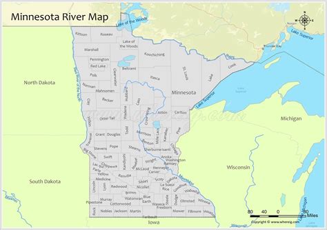 Minnesota River Map, Rivers & Lakes in Minnesota (PDF) - Whereig.com