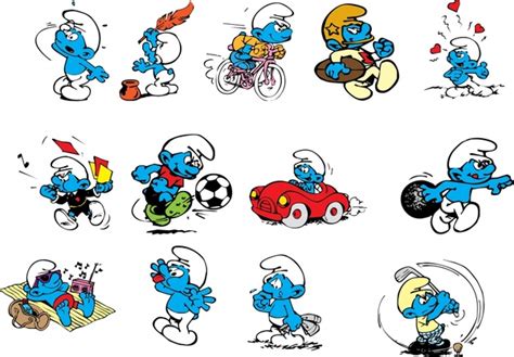 Smurfs icons funny cartoon characters Vectors graphic art designs in editable .ai .eps .svg ...