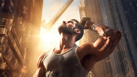 Premium AI Image | a construction worker muscles tensed hoisting a beam into place against a ...