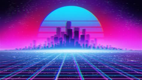 city, neon, 720P, Sun, synthwave, Retrowave, glitch art, vaporwave HD ...