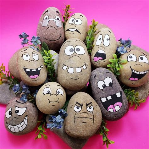 Downloadable Silly Faces Group 2 Rock Painting Tutorial - Etsy España | Bastelarbeiten ...