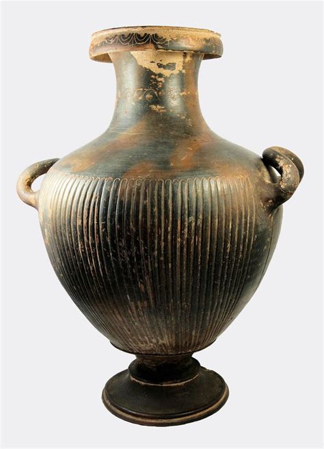 Greek large pottery fluted hydria:A very large black glazed pottery ...