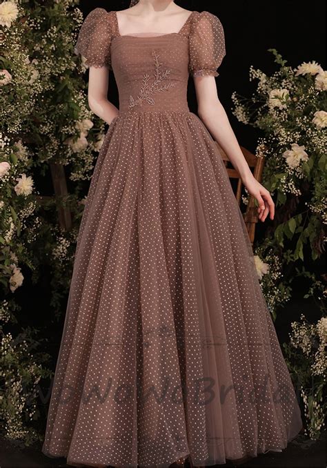 Elegant Square Neck Prom Dress Coffee Brown Party Gown Long - Etsy