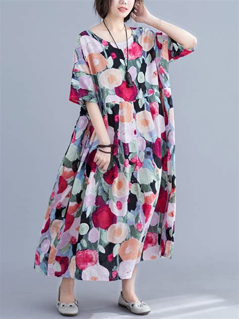 Original Floral Round-Neck Dresses