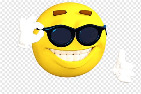 Lächelnder gelber Emoticon mit schwarzer Sonnenbrille dabei, Daumen hoch, Emoji Internet Meme ...