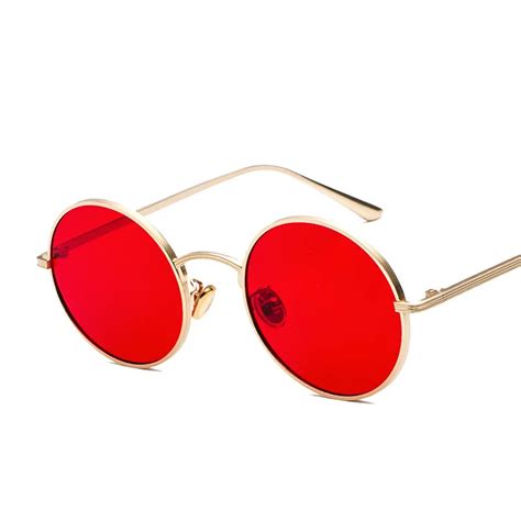 2018 Vintage Punk Sunglasses Women Retro Round Glasses Red Lense Metal Frame Glasses Coating ...